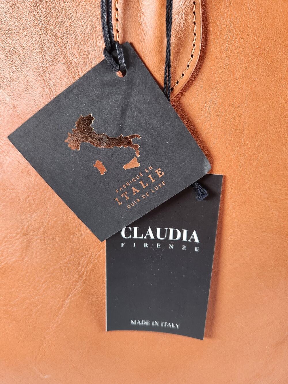 Claudia Firenze Genuine Leather Satchel Tote Bag Made in Italy Cognac NWT